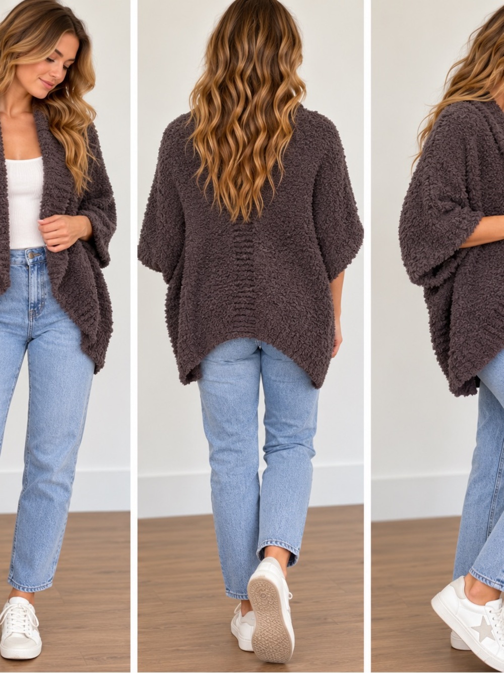 CozyChic Circle Cardigan Shrug Brown